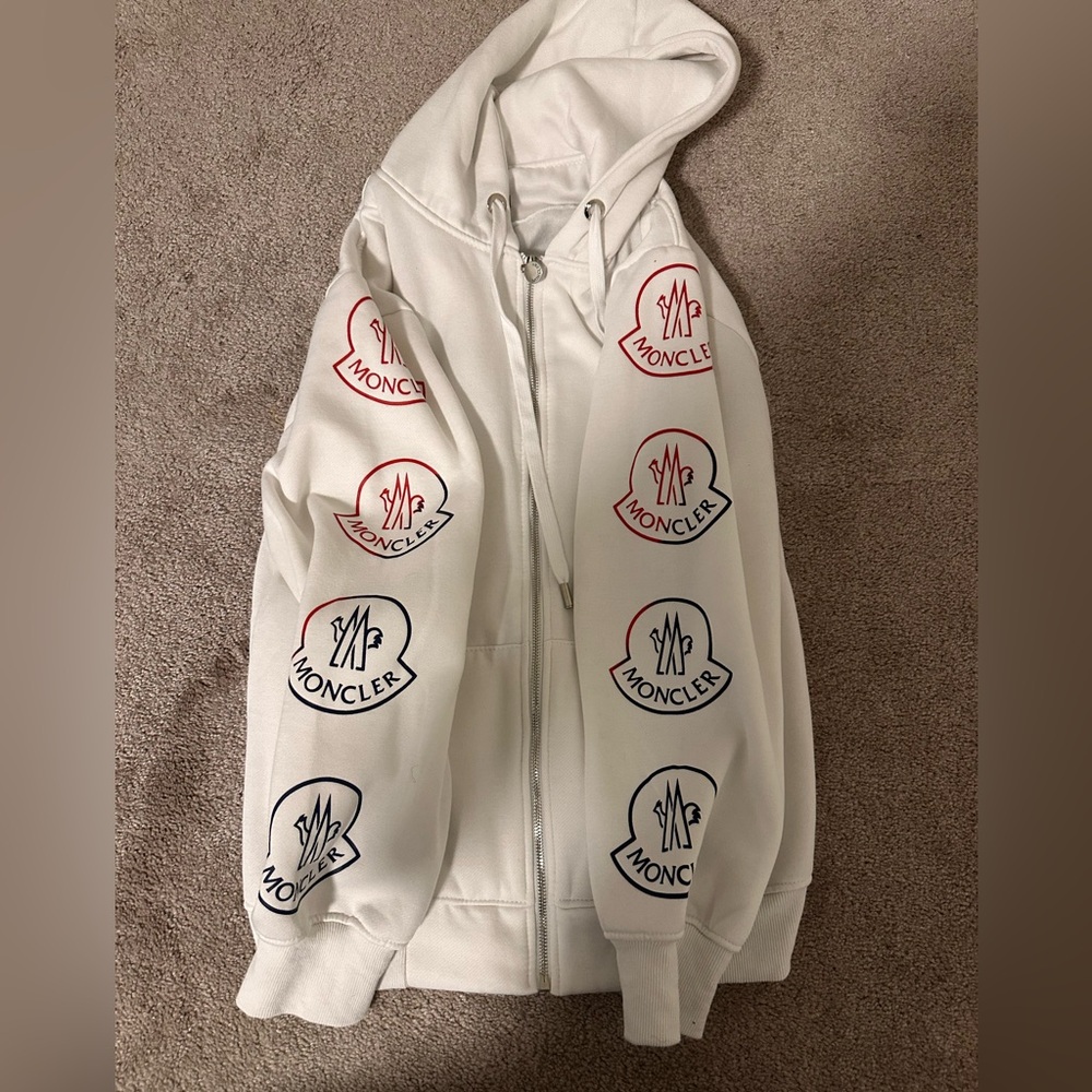 Moncler White Hoodie with Logo Patches
